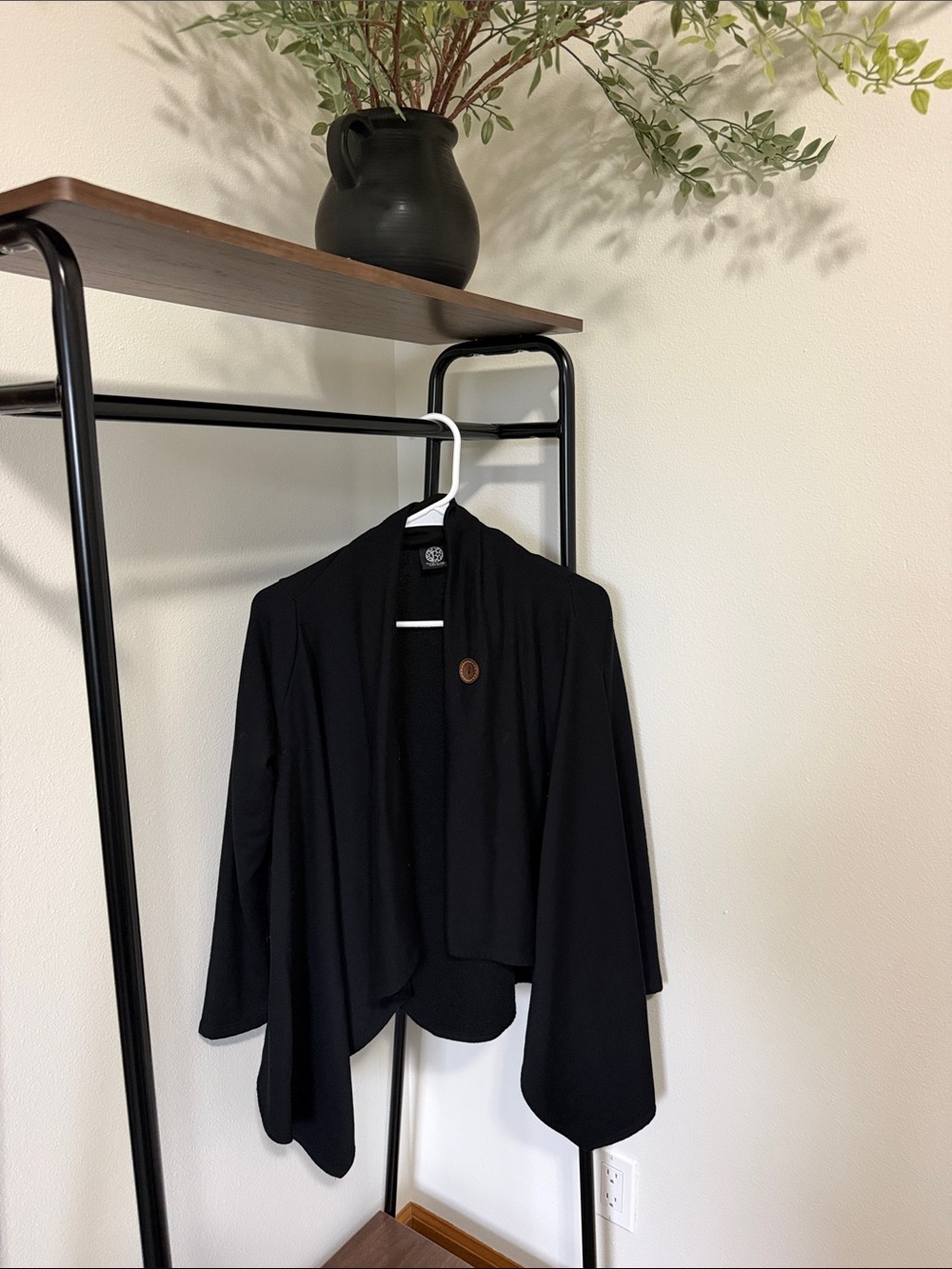 bobeau Black Draped Open-Front Cardigan